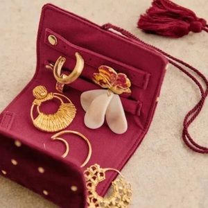 Sezane Maroon Red Velvet Tri Fold Mini Travel Jewelry Case Size XS